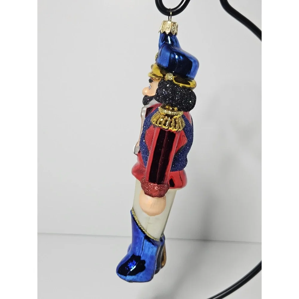 Blown Glass Nutcracker Soldier Christmas Tree Ornament Red Blue Gold Glitter 7